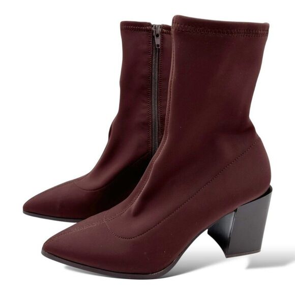 Aldo Burgundy Stretch Sock Ankle Boots With Patent Block Heels & Side Zipper 6.5 - Picture 3 of 16